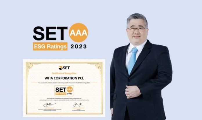 WHA GROUP ได้ SET ESG Ratings ปี 2566 สูงสุดที่ระดับ “AAA” ติดรายชื่อหุ้นยั่งยืนต่อเนื่องเป็นปีที่ 4