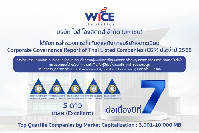 WICE คว้า CGR ระดับ “ดีเลิศ” 7 ปีซ้อน ในระดับ “Top Quartile” สะท้อนผลงานธรรมาภิบาลสูงสุด