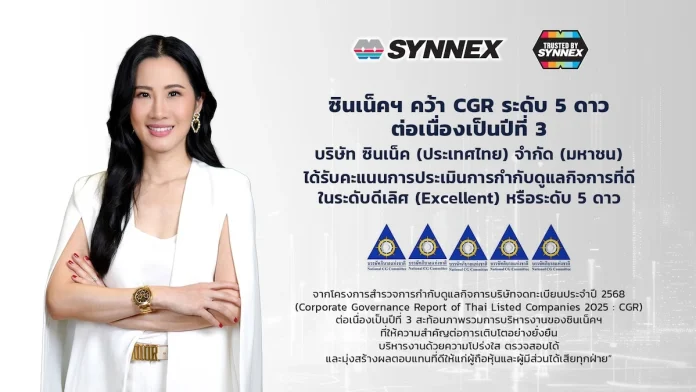 SYNEX คว้า CGR ระดับ “5 ดาว” ต่อเนื่องเป็นปีที่ 3 ตอกย้ำธรรมาภิบาลแข็งแกร่ง และการเติบโตอย่างยั่งยืน