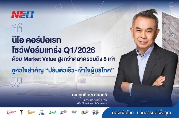 NEO เปิดไตรมาสแรกปี 69 โชว์ฟอร์มแกร่ง ด้วยมูลค่าตลาดโต 16.6% สูงกว่าตลาดรวมถึง 8 เท่า ชูหัวใจสำคัญ “ปรับตัวเร็ว-เข้าใจผู้บริโภค”