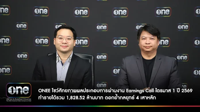 ONEE โชว์ศักยภาพผลประกอบการผ่านงาน EARNINGS CALL ไตรมาส 1 ปี 2569 ทำรายได้รวม 1,828.52 ล้านบาท กำไรสุทธิ 48.22 ล้านบาท ตอกย้ำกลยุทธ์ 4 เสาหลัก ปั้น IDOL MARKETING และดิจิทัลแพลตฟอร์มรับเทรนด์โลก