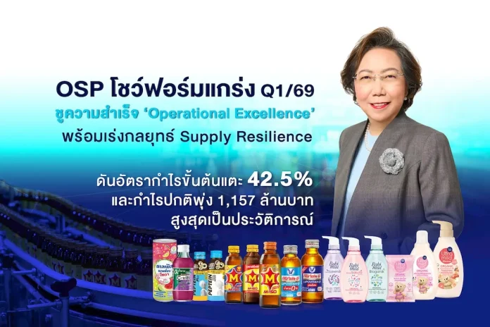 OSP โชว์ฟอร์มแกร่ง Q1/69 ชูความสำเร็จ ‘Operational Excellence’ พร้อมเร่งกลยุทธ์ Supply Resilience ดันอัตรากำไรขั้นต้นแตะ 42.5% และกำไรปกติพุ่ง 1,157 ล้านบาท สูงสุดเป็นประวัติการณ์