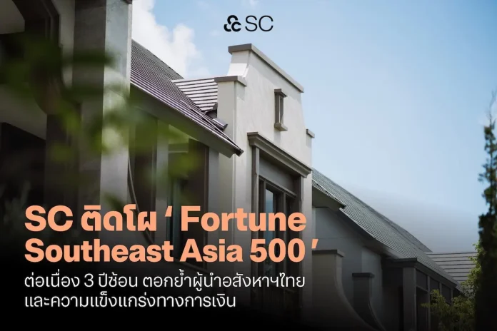 SC ติดโผ Fortune Southeast Asia 500 ต่อเนื่อง 3 ปี สะท้อนฐานรายได้แข็งแกร่ง ตอกย้ำศักยภาพองค์กรระดับภูมิภาค