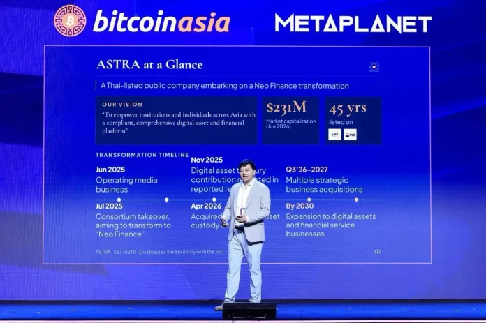 ASTR โชว์วิสัยทัศน์เวทีระดับโลก งานสัมมนา "Bitcoin Asia 2026" ผู้บริหาร ASTR ขึ้นแสดงวิสัยทัศน์ Digital Finance บนเวที Bitcoin Asia 2026 ณ ฮ่องกง
