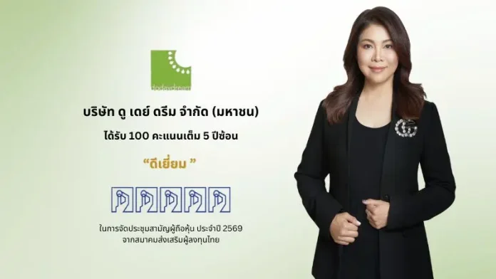 DDD คว้า 100 คะแนนเต็ม AGM Checklist ปี 69 ต่อเนื่อง 5 ปีซ้อน บมจ.ดู เดย์ ดรีม (DDD) คว้าคะแนนประเมิน AGM Checklist เต็ม 100 คะแนน ต่อเนื่องเป็นปีที่ 5