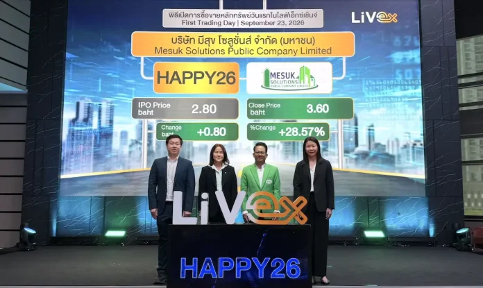 HAPP26 1st Tradinf Day บริษัท มีสุข โซลูชั่นส์ จำกัด (มหาชน) หรือ HAPPY26 เข้าซื้อขายในตลาดหลักทรัพย์ LiVE Exchange วันแรก