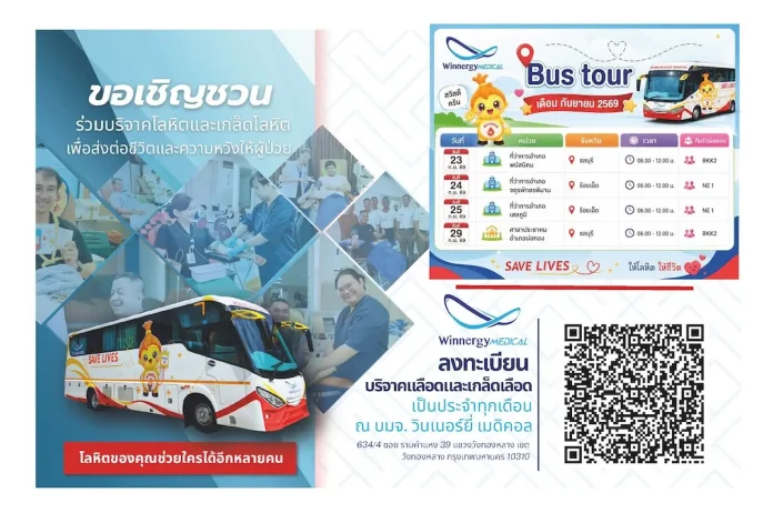 WINMED เชิญชวนบริจาคเกล็ดโลหิตกับ Bus Tour “ยิ่งให้ ยิ่งได้รอยยิ้ม” ต่อลมหายใจผู้ป่วย รถ Bus Tour บริจาคเกล็ดโลหิตเคลื่อนที่ Mobile Platelet Donation จาก WINMED ภายใต้แนวคิด ยิ่งให้ ยิ่งได้รอยยิ้ม