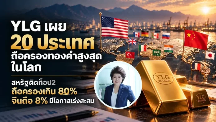 YLG เผย 20 ประเทศถือครองทองคำสูงสุดในโลก สหรัฐติดท็อป2 ถือครองเกิน 80% จีนถือ 8% มีโอกาสเร่งสะสม YLG เผยสถิติ 20 ประเทศถือครองทองคำสูงสุดในโลก ไทยครองอันดับ 1 อาเซียน พร้อมมุมมองราคาทองคำระยะยาว