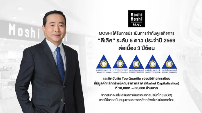 MOSHI คว้า CGR ปี 69 ระดับ ‘ดีเลิศ’ 5 ดาว 3 ปีซ้อน พร้อมติด Top Quartile ตอกย้ำการบริหารงานตามหลัก ESG และธรรมาภิบาลยั่งยืน MOSHI คว้าผลประเมิน CGR 5 ดาว ระดับดีเลิศติดต่อกันเป็นปีที่ 3 พร้อมการันตี Top Quartile ตอกย้ำมาตรฐานการกำกับดูแลกิจการที่ดีและความโปร่งใส