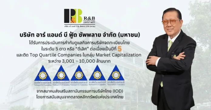 RBF คว้า CGR 5 ดาว ต่อเนื่องปีที่ 5 ติดกลุ่ม Top Quartile ตอกย้ำมาตรฐานการกำกับดูแลกิจการที่ดี บริษัท อาร์ แอนด์ บี ฟู้ด ซัพพลาย จำกัด (มหาชน) RBF คว้าผลประเมินการกำกับดูแลกิจการ CGR ระดับ 5 ดาว ดีเลิศ ต่อเนื่องเป็นปีที่ 5 พร้อมติดกลุ่ม Top Quartile ประจำปี 2026