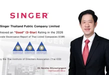SINGER รับ CGR 2026 ระดับ 3 ดาว SINGER คว้าผลประเมิน CGR 3 ดาว ประจำปี 2569 ตอกย้ำมาตรฐานการกำกับดูแลกิจการและความโปร่งใส พร้อมเสริมแกร่งธุรกิจค้าปลีกทั่วประเทศ