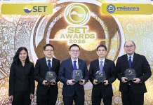 กลุ่มทิสโก้รับ 4 รางวัล SET Awards 2026 นายศักดิ์ชัย พีชะพัฒน์ ประธานเจ้าหน้าที่บริหารกลุ่มทิสโก้ นำทีมรับ 4 รางวัลจากเวที SET Awards 2026